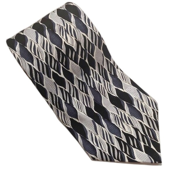 Valentino Pietro Pure Silk Mens Tie Geometric Black Silver gray Hand Made USA - Picture 1 of 3